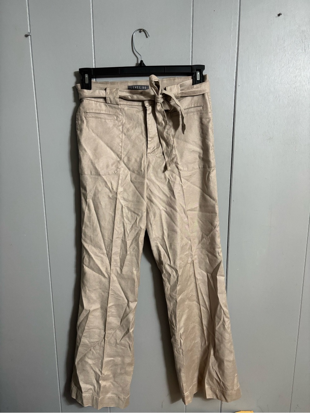 Level 99 Women's Cream Paperbag Waist Trousers